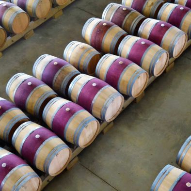 Oak barrels at a winery in Haro