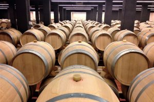 Oak barrels at winery in Ribera del Duero