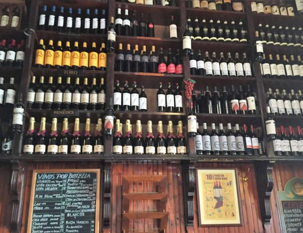Bottles of wine in a traditional wine bar in Madrid