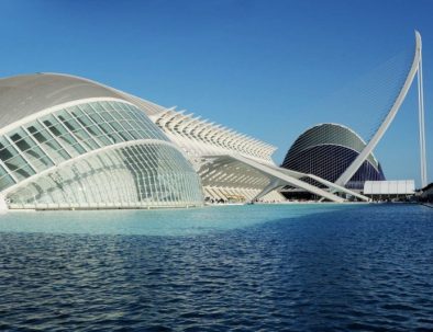 Artificial lake in city of arts in Valencia